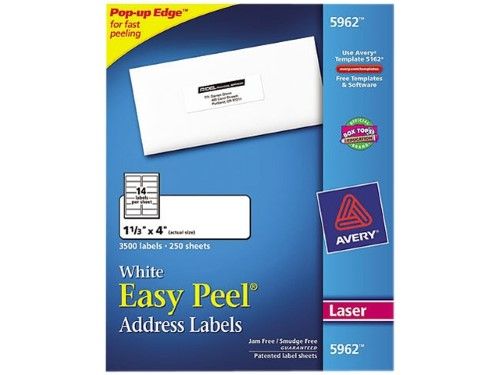 Photo 1 of **used***Easy Peel White Address Labels W/Sure Feed Technology Laser Printers 1.33 X 4 White 14/Sheet 250 Sheets/Box