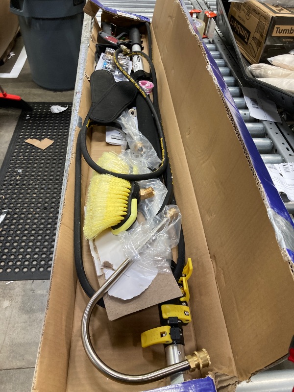 Photo 1 of **used missing parts*** JANZ 24 FT Pressure Washer Telescoping Wand with Power Washer Extension Wands, Brush Head, Gutter Cleaner, 7 Spray Nozzle Tips, 2 Hose Adapters and Support Belt TW-004