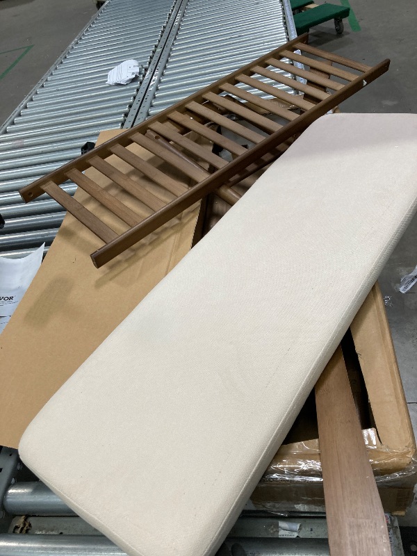 Photo 1 of ***It is used and missing the screws to assemble them.***STDDRE Shoe Bench Entryway Bamboo 2-Tier Shoe Rack with Cushion Padded Seat Shoe Bench Organizer Stable for Entry, Hallway, Living Room, Bedroom, Closet (39.4 * 11.4 * 16.5IN, Brown-Beige)