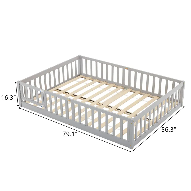 Photo 1 of **used missing pats funtinal ustested*** ****Ktaxon Montessori Full Floor Bed with Safety Guardrails, Wood Bed Frame, Gray