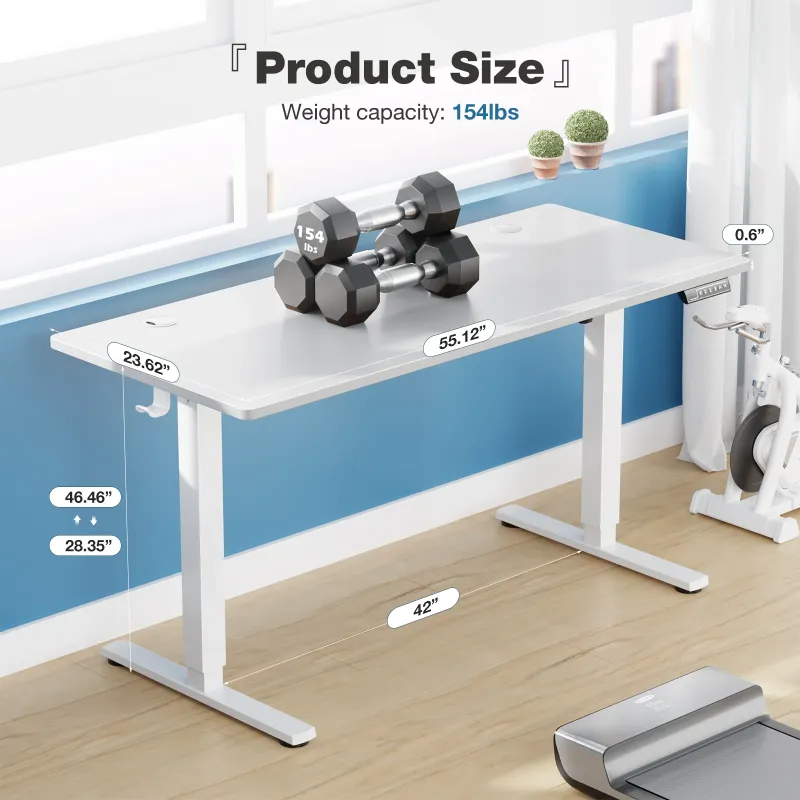Photo 1 of **used missing ***edx Electric Standing Desk, Height Adjustable Desk, 55 x 24 Inches Ergonomic Stand up Desk with Memory Preset and T-Shaped Metal Bracket for Home Office