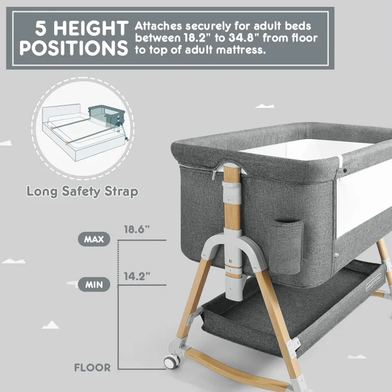 Photo 1 of *** funtional untesd  used** missing parts****HARPPA 3 in 1 Baby Bassinet Bedside Sleeper, Height Adjustable, Easy Folding, Gray