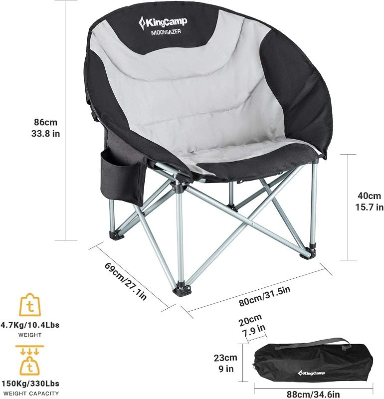 Photo 1 of **used** KingCamp Moon Saucer Camping Large Padded Folding Portable Heavy Duty Comfy Sofa Chair Suppowith Cup Holder and Carry Bag for Lawn Patio Sports1pcs 