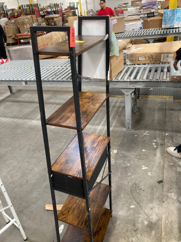 Photo 1 of ***It is used and is missing a piece at the bottom***Tydimor 5-Tier 59.5" Ladder Bookshelf with Removable Drawers Narrow Bookcase for Living Room,Rustic Brown