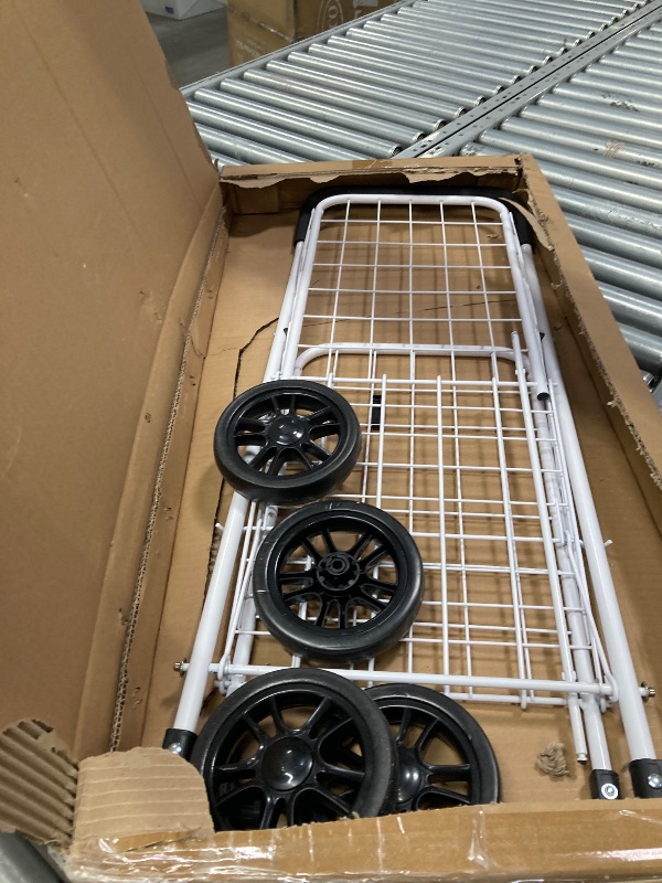 Photo 1 of ***used missing parts***    Whitmor Utility Folding Shopping Cart, 115L Heavy Duty Grocery Cart with Double Basket, 360° Swivel Wheels, Foldable Rolling Utility Trolley, 110 Lbs Capacity for Grocery, Laundry, Travel, Sliver
