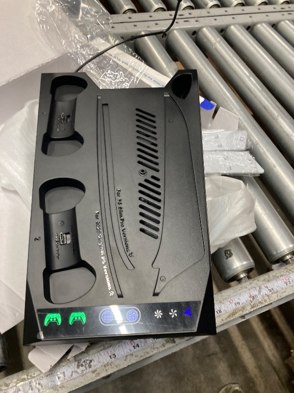 Photo 1 of **used missing parts    PS5/Slim/Pro Stand for Disc & Digital Console, PS5 Cooling & Charging Station with RGB Ambient Lighting, PS5 Controller Charger Built-in 3 Level Fan, PS5/Slim/Pro Accessories for PlayStation 5 Case