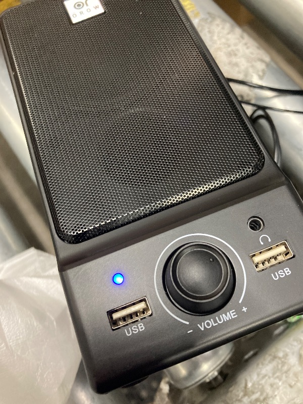 Photo 1 of **missing parts    The product is used, it was connected and turned on, but it is not known if it works****OROW USB Computer Speakers,Hi-Fi Stereo PC Speakers,16W Desktop Speaker,Built-in DSP Sound Chip, Deep Bass&Pure Vocal,Laptop Speakers with Headphone