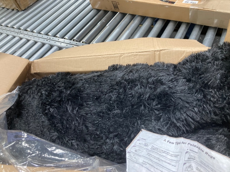 Photo 1 of ***used missing*** parts  Black Faux Fur Striped Plush Area Rug for Bedroom Living Room Sofa,8'x10' Fluffy Shaggy Rectangular Square Rug for Kids Teen Girls Room,Furry Carpet Rug for Nursery Baby Room