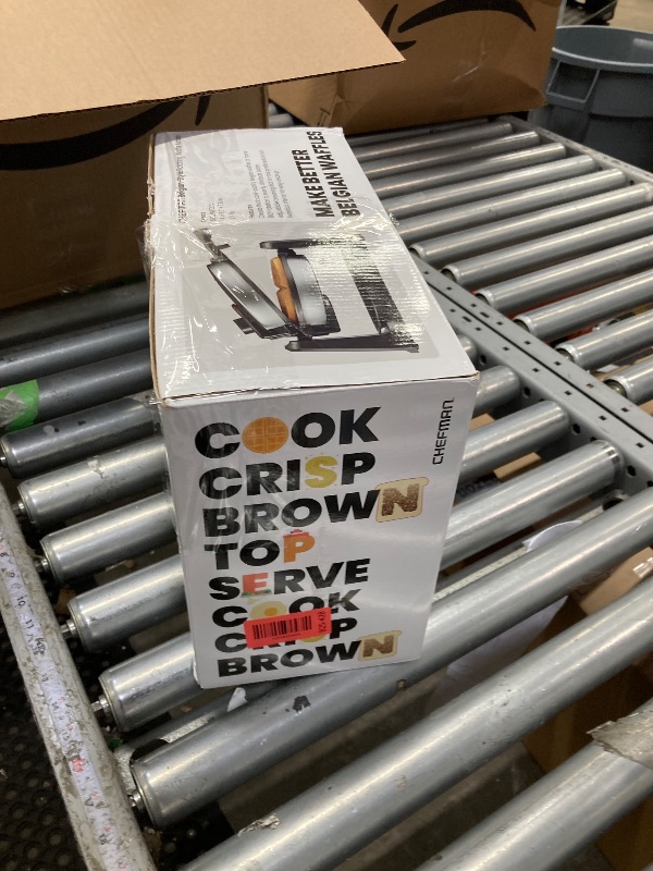 Photo 1 of ***used, missing parts and plugged in and turned on***used missing parts****Chefman Rotating Belgian Waffle Maker, 180° Flip Iron w/ Non-Stick Plates, Adjustable Timer, Locking Lid, & Drip Plate, Space Saving Storage, Mess-Free Breakfast, Stainless Steel/