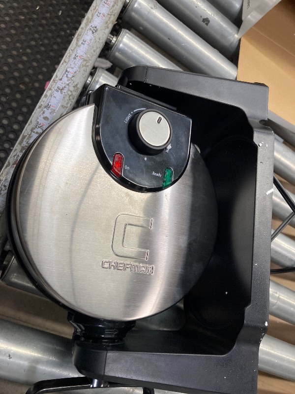 Photo 1 of ***used, missing parts and plugged in and turned on***used missing parts****Chefman Rotating Belgian Waffle Maker, 180° Flip Iron w/ Non-Stick Plates, Adjustable Timer, Locking Lid, & Drip Plate, Space Saving Storage, Mess-Free Breakfast, Stainless Steel/