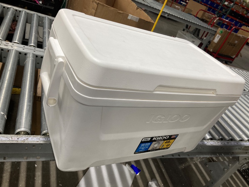 Photo 1 of ***used***Hard-Sided Ice Chest Cooler, 48 Quart, White, 76 Can Capacity, Swing-up Handle for One-Handed Carrying