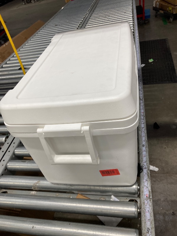 Photo 1 of ***used***Hard-Sided Ice Chest Cooler, 48 Quart, White, 76 Can Capacity, Swing-up Handle for One-Handed Carrying