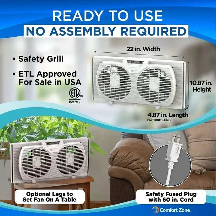 Photo 1 of **use**Comfort Zone 9" Twin Window Fan with Auto-Locking Expanders, 2 Speeds, White