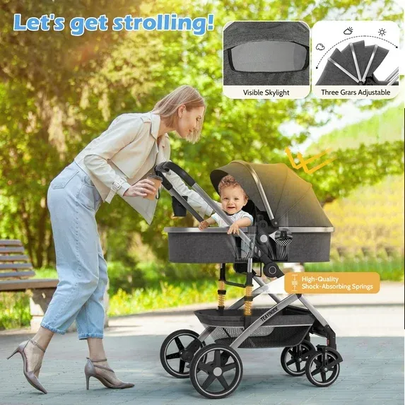 Photo 1 of **used missing parts***babyeap 2 in 1 Baby Stroller,Foldable Lightweight Carriage Reversible Bassinet Pram for Toddler,Travel Stroller with with Cup Holder?Storage Bag,Gray