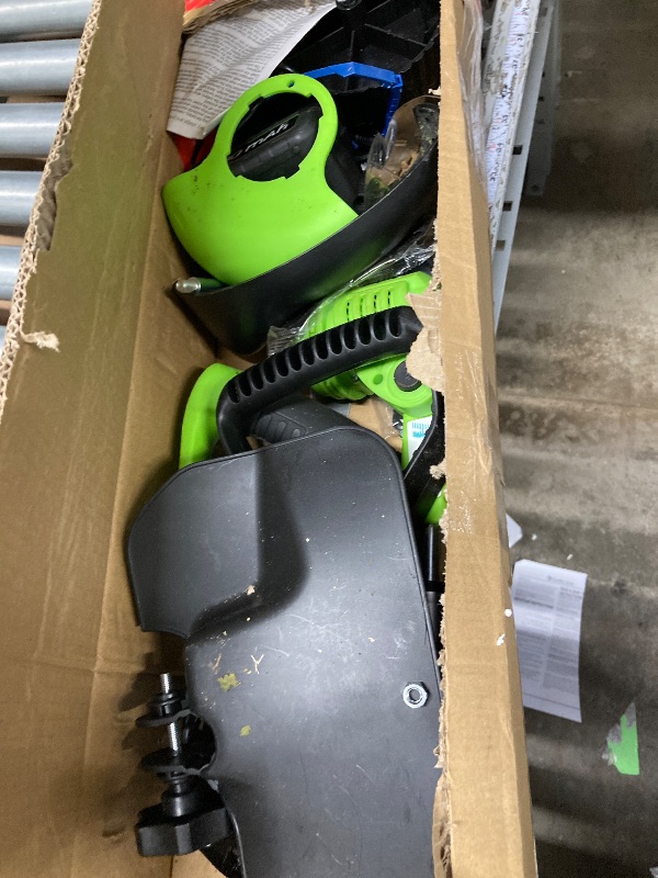 Photo 1 of ***It is used, it is missing parts and it is not known if it works 100%.****Electric Cordless Grass Trimmer, Lawn Mower, Rechargeable Grass Mower, Weed Lawn Edger Eater, Electric Grass Cuting Machine with Wheels with 2 Batteries(RED)