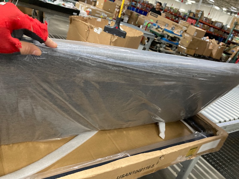 Photo 1 of ***It is used, it is not known if it is missing parts because it is in a disrepair and cannot be returned.****Amolife Twin Size Metal Bed Frame with Upholstered Headboard, Dark Gray