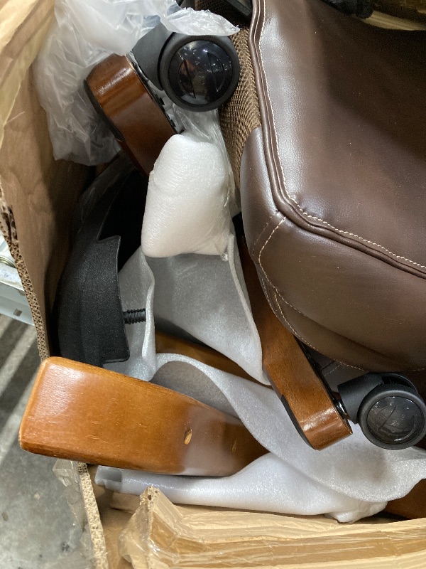 Photo 1 of ****It is used, it lacks feet, I don't know if it works 100%***La-Z-Boy Delano Big & Tall Executive Office Chair, Ergonomic Mid-Back Body Pillow Lumbar Support, ComfortCore Memory Foam Cushion, Mahogany Wood Arms & Swivel Base, Bonded Leather, Chestnut Br