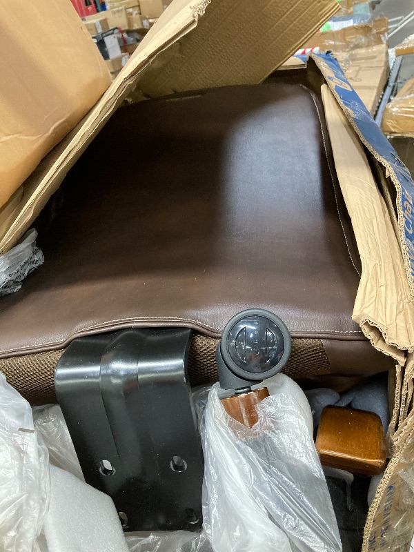 Photo 1 of ****It is used, it lacks feet, I don't know if it works 100%***La-Z-Boy Delano Big & Tall Executive Office Chair, Ergonomic Mid-Back Body Pillow Lumbar Support, ComfortCore Memory Foam Cushion, Mahogany Wood Arms & Swivel Base, Bonded Leather, Chestnut Br