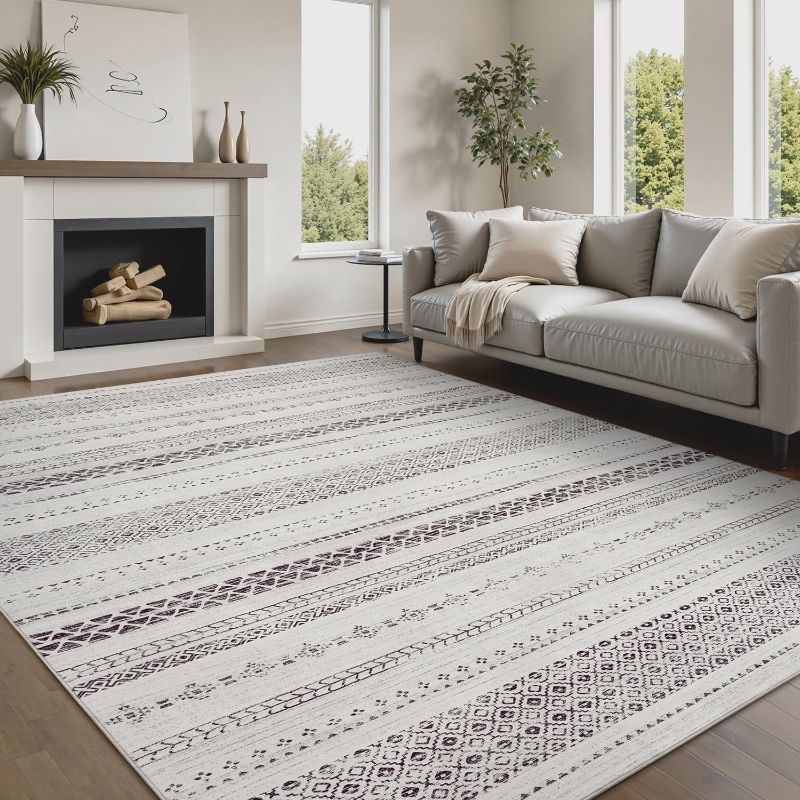 Photo 1 of **used*SIXHOME 8'x10' Area Rugs for Living Room Washable Rugs Boho Area Rug Neutral Geometric Moroccan Carpet Soft Distressed Indoor Rugs for Bedroom Dining Room Office Bohemian Home Decor Black