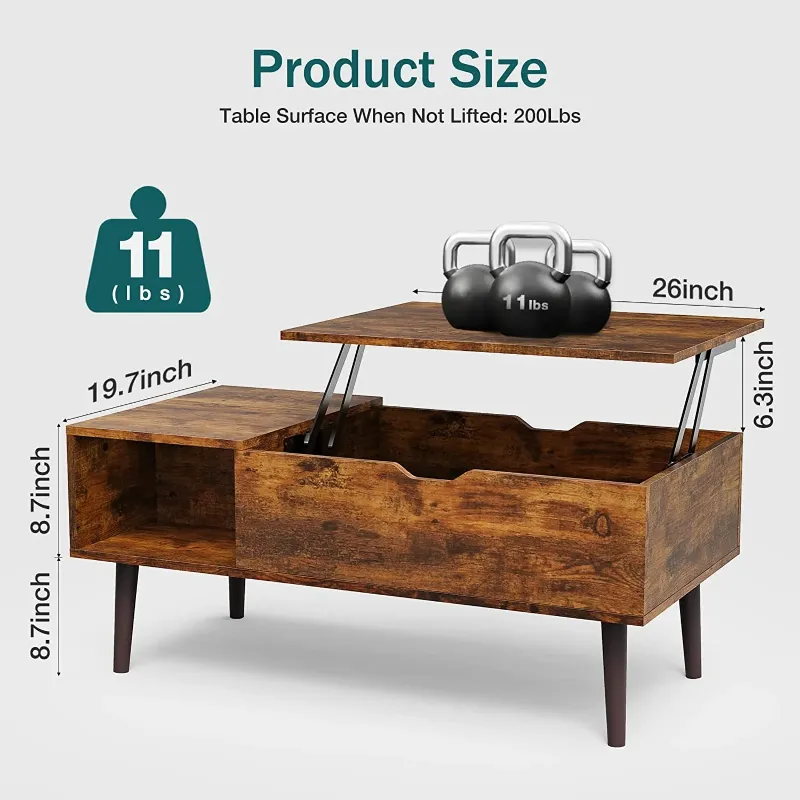 Photo 1 of ****It is used and has a small tear***edx Adjustable Height Wooden Coffee Table with Hidden Compartments and Shelves - Perfect for Small Homes, Apartments, Reception Rooms, Rust Brow