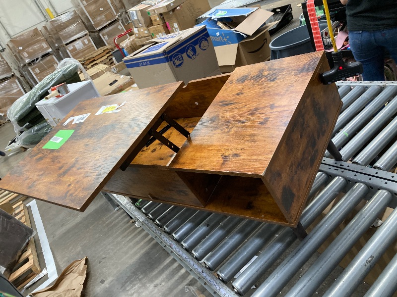 Photo 1 of ****It is used and has a small tear***edx Adjustable Height Wooden Coffee Table with Hidden Compartments and Shelves - Perfect for Small Homes, Apartments, Reception Rooms, Rust Brow