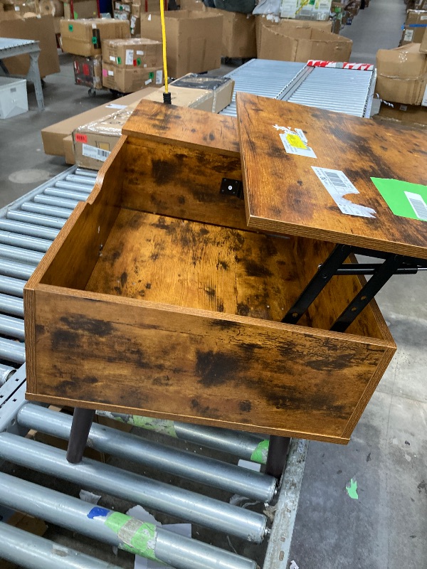 Photo 1 of ****It is used and has a small tear***edx Adjustable Height Wooden Coffee Table with Hidden Compartments and Shelves - Perfect for Small Homes, Apartments, Reception Rooms, Rust Brow