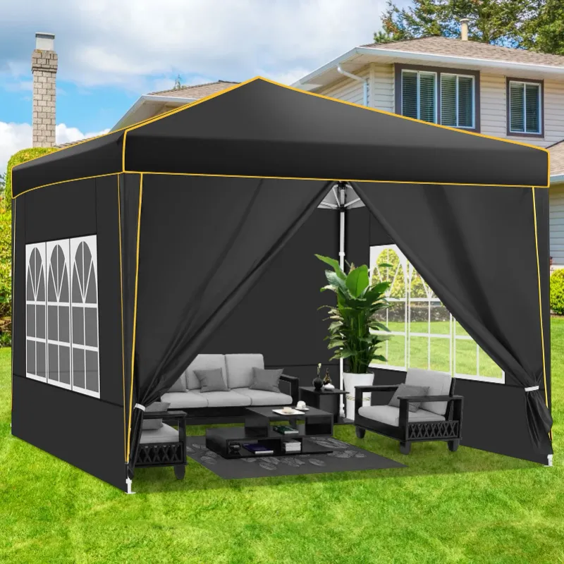 Photo 1 of ***IT IS USED, IT IS MISSING PARTS AND IT IS NOT KNOWN IF IT WORKS AT 100%**HOTEEL Pop up Canopy Tent 10x10 Commercial Instant Canopy with 4 Sidewalls & Carry Bag,Portable Tent for Parties Beach Camping Party Event Shelter Sun Shade,Black