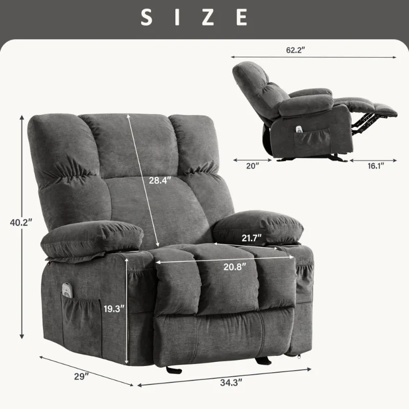 Photo 1 of ****IT IS USED, IT IS MISSING PARTS AND IT IS NOT KNOWN IF IT WORKS AT 100%***JONPONY Manual Recliner Chair with Heat Therapy and Massage Function, Heavy Duty Reclining Mechanism Massage Chair, Elderly Single Rocker Sofa with Cup Holders for Bedroom Home 