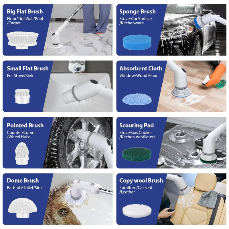 Photo 1 of ***It is used, it is missing parts and it is not known if it works.***SZRSTH Electric Spin Scrubber, 450RPM Cordless Power Scrubber with Adjustable Handle 8 Heads Shower Cleaning Brush for Bathroom Floor