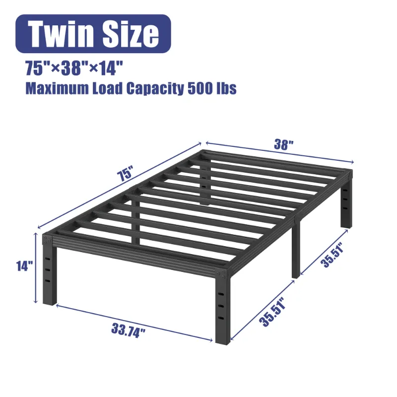Photo 1 of *IT IS USED, IT IS NOT KNOWN IF IT IS MISSING ANY PARTS BECAUSE IT IS DISMANTLED, WHICH IS NOT KNOWN IF IT IS 100% FUNCTIONAL*COMASACH 14 inch Twin Bed Frame, Easy Assembly, Heavy Duty Metal Platform, Noise Free, Black