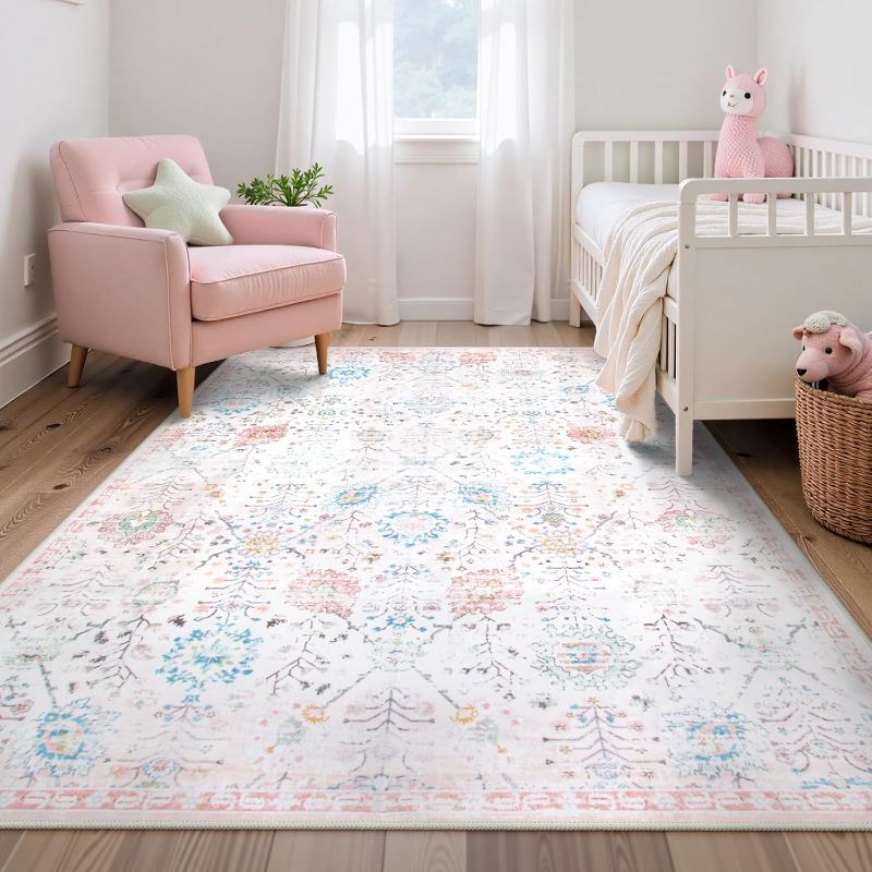 Photo 1 of **used***ERMEI 5x7 Area Rugs for Living Room, Indoor Washable Rug, Floral Area Rugs for Bedroom Home Office Decor Dining Room Carpets, Non Slip Low Pile - Black/Green/Brown
