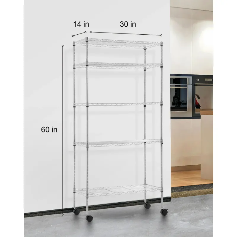Photo 1 of ***IT IS USED. IT IS MISSING A PART AND IT IS NOT KNOWN IF IT WORKS AT 100%**BestOffice Adjustable Garage 5-Tiers 14" x 30" x 60" Shelf Unit, Chrome