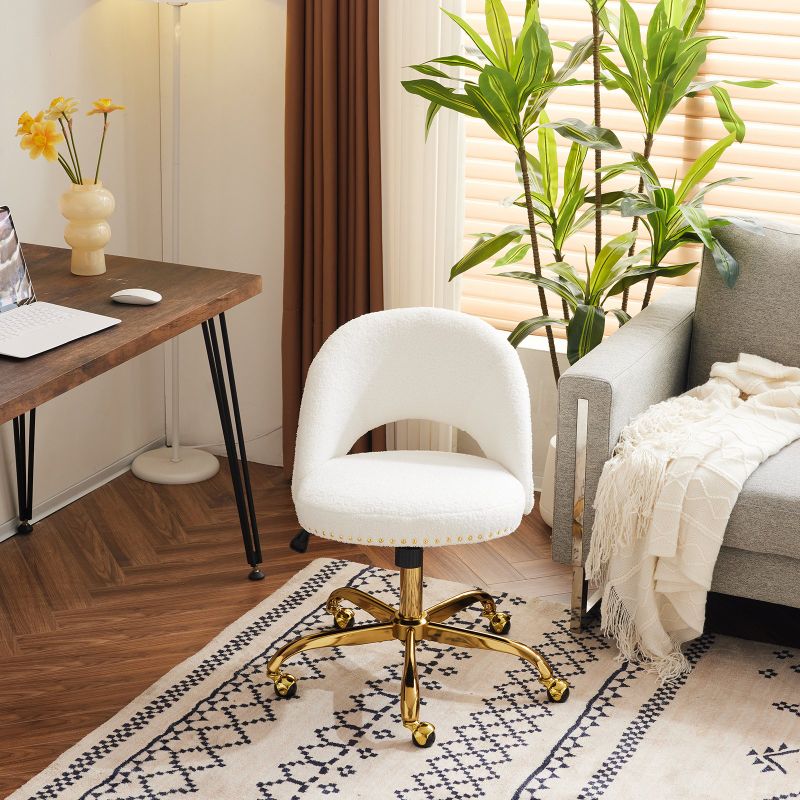 Photo 1 of **IT IS USED. IT IS MISSING A PART AND IT IS NOT KNOWN IF IT WORKS AT 100%***VINGLI Modern Velvet Small Office Chair,Cute Desk Chair with Wheels,Gold Base/Studs, Comfy Armless Swivel Vanity Task Chair for Women/Girl/Kids, Nail Tech Chair for Bedroom,Small