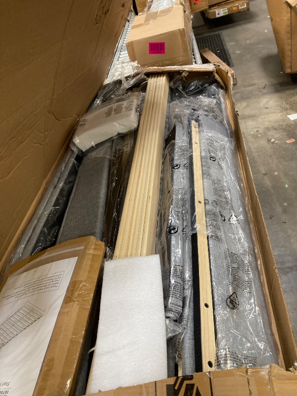 Photo 1 of **T IS USED. IT IS MISSING A PART AND IT IS NOT KNOWN IF IT WORKS AT 100%**Feonase Queen Bed Frame with Charging Station, Linen Upholstered Platform Bedframe with Wingback Headboard, Solid Wood Slats Support, Noise Free, No Box Spring Needed, Light Grey