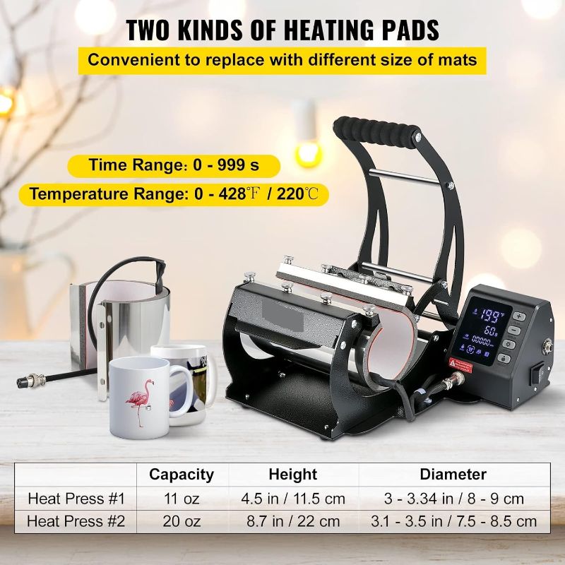 Photo 1 of ***THIS IS USED AND MISSING PARTS SO IT IS NOT KNOWN IF IT WORKS AT 100%***ot Press Mug Heat Press 11oz/11.5cm and 20oz/22cm Two Platens LCD Cup DIY Press Machine with Detachable Transfer Sublimation Mats Thermal Printer (Color : Blue) (Black)
