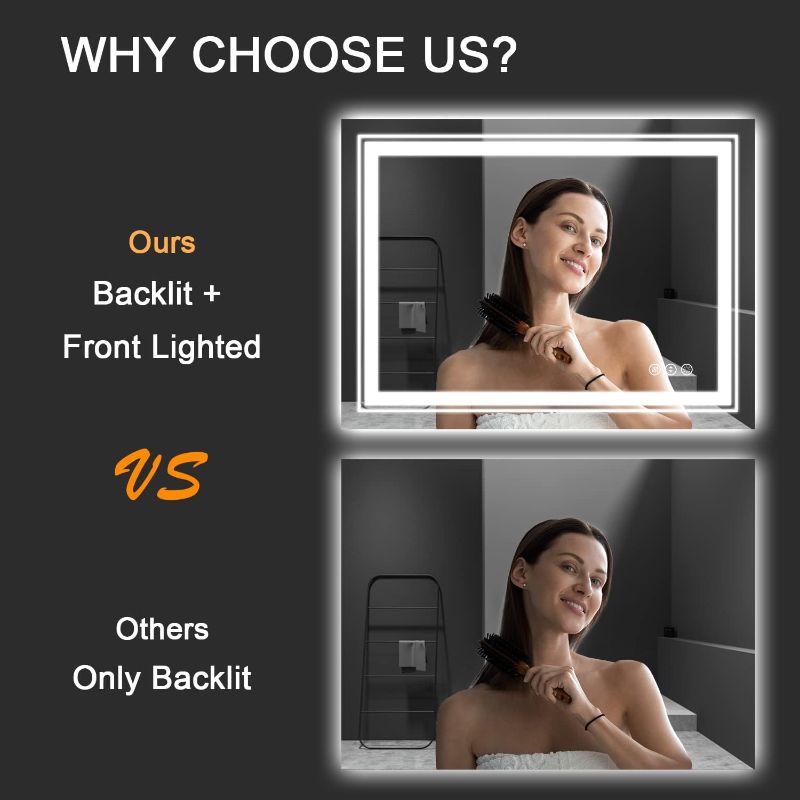 Photo 1 of  LED Bathroom Mirror with Lights, Front and Backlit Mirror, Anti-Fog Lighted Vanity Mirror, Stepless Dimmable