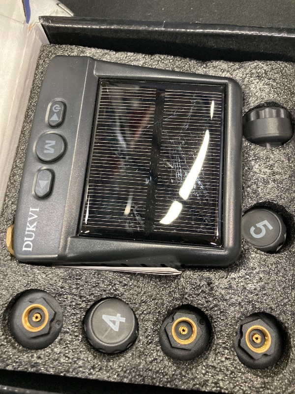 Photo 1 of RV Tire Pressure Monitoring System with Solar and USB Charger, Trailer TPMS with 6 Sensors & 6 Alarm Modes, LCD Display Screen, Real-Time Pressure and Temp Monitor for Sedan, SUV, MPV(0-144 PSI)