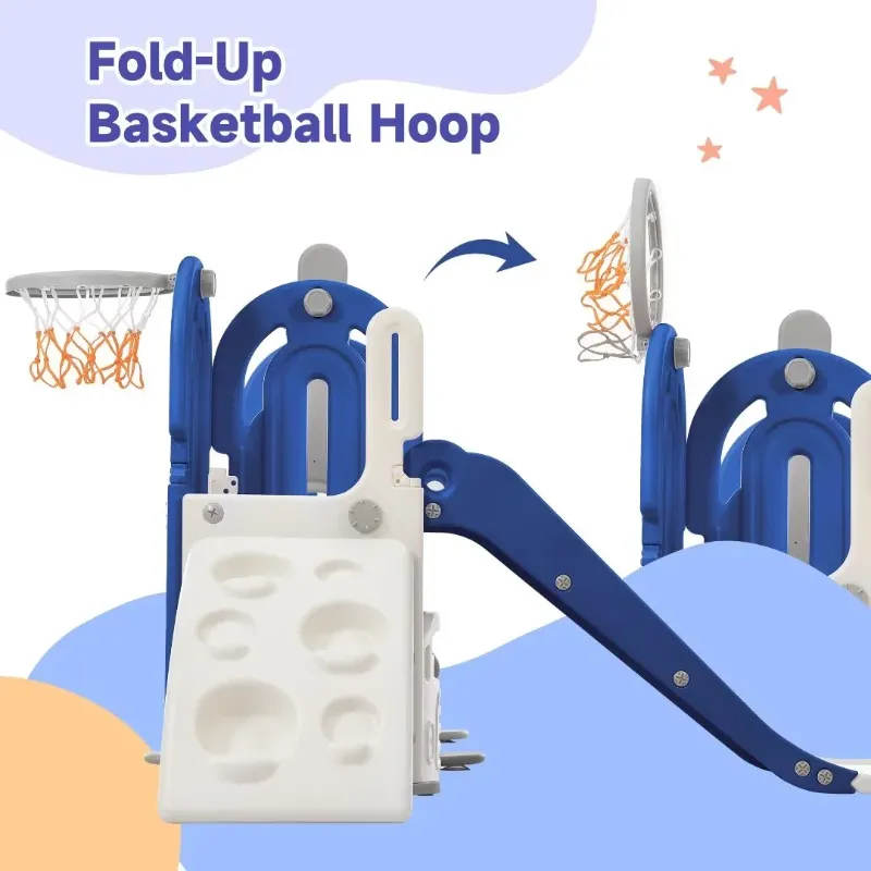 Photo 1 of  ***MAYBE** MISSING BOXES ***5 in 1 Toddler Slide and Swing Set, Kids Playground Climber Slide Playset with Basketball Hoop and Toy Storage Space for Baby Indoor, Blue

