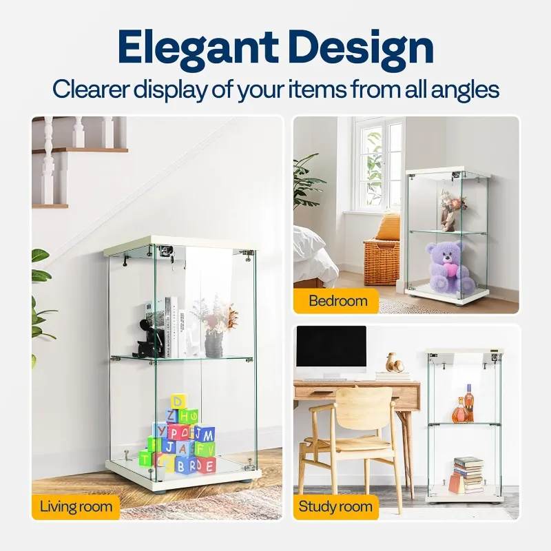 Photo 1 of    * SPECSTAR 2 Layers 15.7''W x 15.7''D x 31.9''H Glass Display Cabinet Showcase Countertop with Lock, 4mm Tempered Glass 25mm MDF Base
