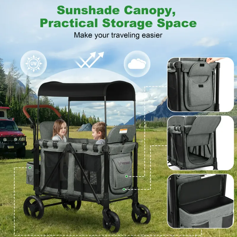 Photo 1 of ***DIRTY**Vomeast Wagon Stroller for 2 Kids, 3-in-1 Outdoor baby stroller with Canopy, 5-Point Harness, Adjustable Handlebars, Removable Seat for Toddlers, Grey
