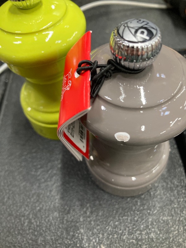 Photo 1 of **HAS SOME PAINT CHIPS-SEE PICS**Peugeot Bistro Pepper and Salt Mill Set, 4in - Beechwood Mills with Adjustable Grinding - For Peppercorns and Rock Salt, Corrosion-Resistant - Essential Kitchen Tools (Grey/Pistachio)