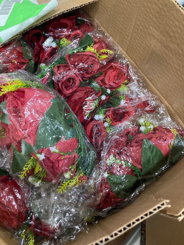 Photo 1 of ** the photo is a reference**NUPTIO Flower Ball Arrangement Bouquet - 10 Pcs 9.5 inch Diameter Burgundy Fake Flowers Roses Balls for Centerpieces Tables - Artificial Rose Arrangements for Wedding Centerpiece Table Decorations