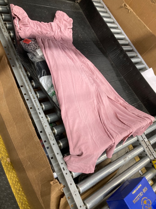 Photo 1 of ***The description is a reference***Women's Summer Puff Sleeve Floral Split Maxi Dress Flowy A Line Casual Beach Long Dresses-Pink-XL