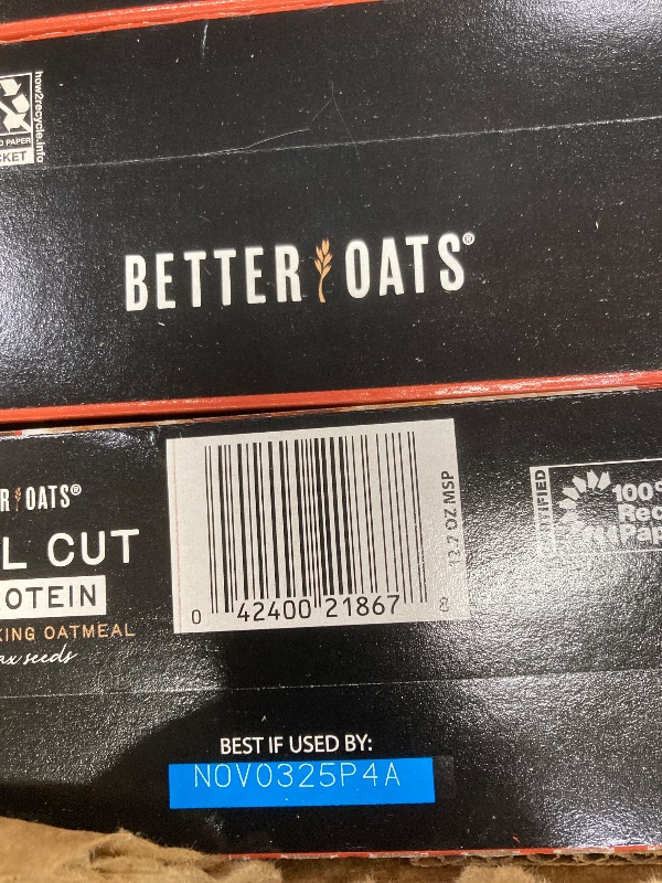 Photo 1 of ***BB NOV/03/2025*** *** PACK OF 6*&**Better Oats Steel Cut Protein Oatmeal with Flax Seeds, 8 Instant Maple and Brown Sugar Oatmeal Packets, 12.7 oz Pack