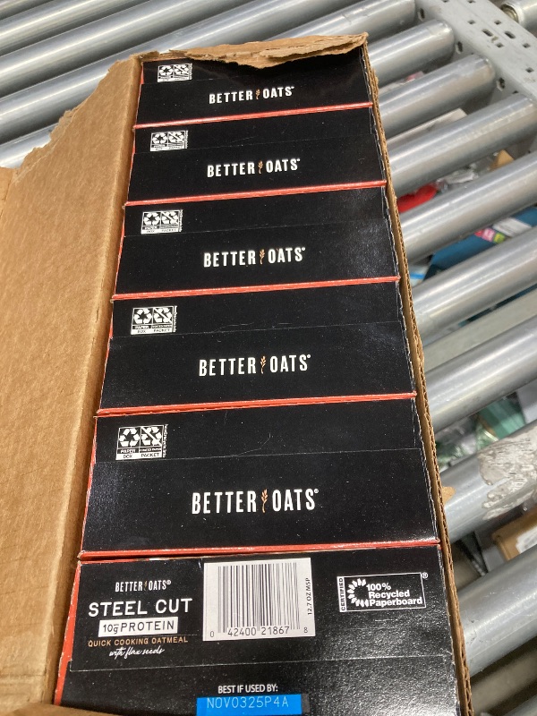 Photo 1 of ***BB NOV/03/2025*** *** PACK OF 6*&**Better Oats Steel Cut Protein Oatmeal with Flax Seeds, 8 Instant Maple and Brown Sugar Oatmeal Packets, 12.7 oz Pack