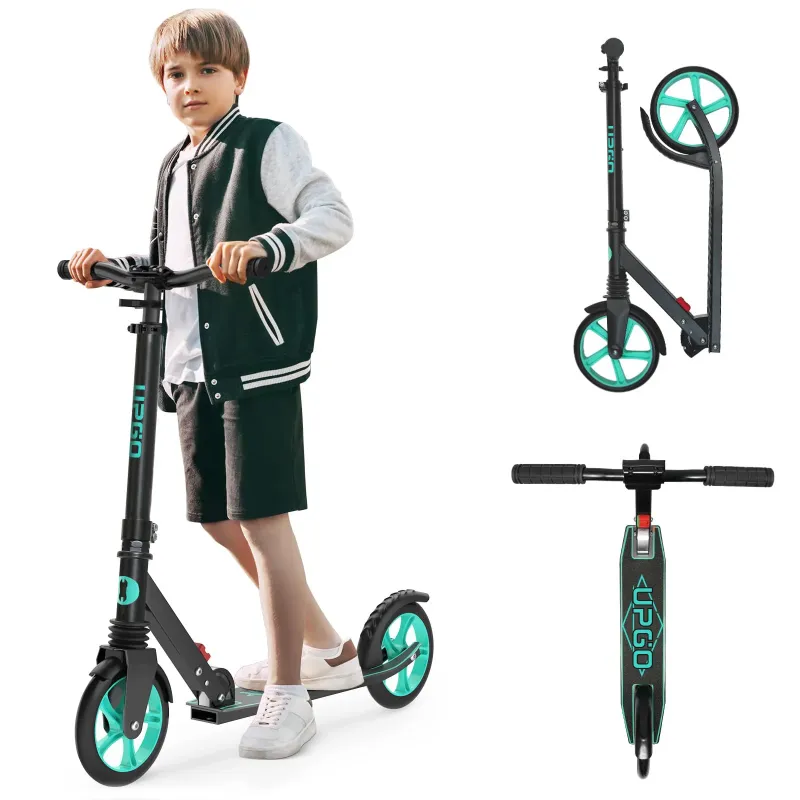 Photo 1 of *Scratched up* UPGO Kick Scooter for Teens, Kids & Adults, Max 240 lbs, Foldable, 8-Inch Wheels, 4 Adjustable Levels, Aqua/Blue
