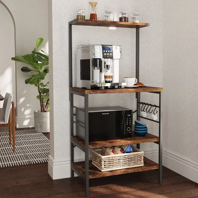 Photo 1 of *Missing a foot* Behost Kitchen Baker's Rack Storage Shelf Microwave Cart Oven Stand Coffee Bar,Rustic Brown