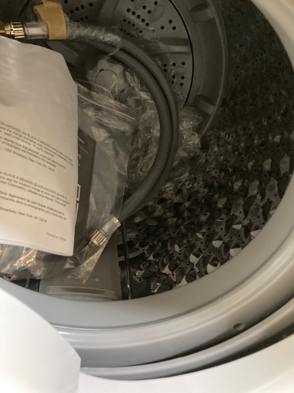 Photo 1 of ****used + minor damage *** BLACK+DECKER 0.9 Cu. Ft. Portable Washer, 6.6 lb. Capacity Washing Machine for Homes & Apartments, 5 Wash Cycles, Quick Connect Sink Adapter and Drain Hose Included, Transparent Lid, BPWM09W, White