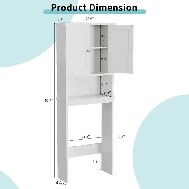Photo 1 of ***used ****Walsunny Over The Toilet Storage Cabinet Bathroom Shelves Organizer Space Saver Freestanding Restroom Shelf with Doors Anti-Tip Device Adjustable Shelf White
