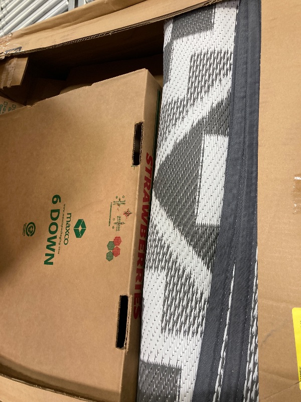 Photo 1 of *** used****SIXHOME Outdoor Rug 9'x12' Waterproof Reversible Patio Rug Modern Lightweight Plastic Straw Indoor Outdoor Rug for RV Camping Deck Balcony Porch Boho Patio Decor Outdoor Carpet Light Gray
